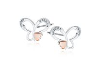 RODOWANE SREBRNE KOLCZYKI MOTYLKI BIAŁE CYRKONIE