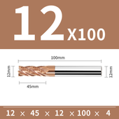 Frez trzpieniowy 4-ostrzowy VHM powłoka TiSiN "gryzak" Roz. Ø12x45x12Dx100L