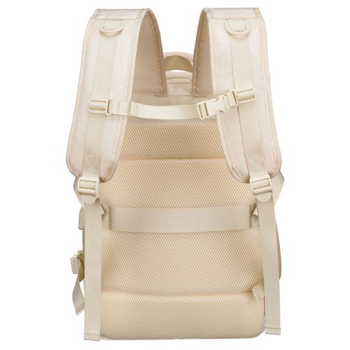 praktyczny plecak podróżny w kolorze ecru, wyposażony w siatkowaną na Arena.pl
