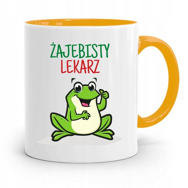 Kubek Żółty Dla Doktora Doktor Żajebisty Lekarz Z Nadrukiem Ze Zdjęciem zdjęcie 1