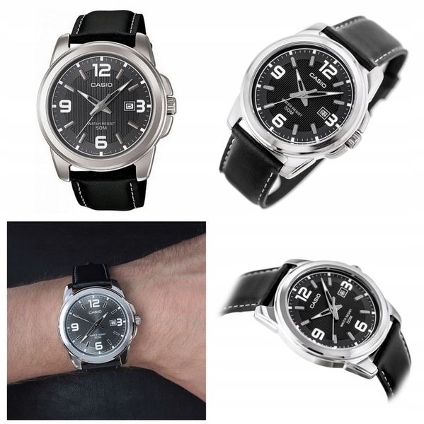 ZEGAREK MĘSKI CASIO MTP-1314 skórzany datownik + BOX +GRAWER zdjęcie 7