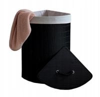 KOSZ BAMBUSOWY NA PRANIE BIELIZNĘ Z POKRYWĄ NAROŻNY POJEMNIK DUŻY 60L CZARN