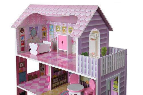 DUŻY DOMEK DLA LALEK DREWNIANY WILLA TARAS + MEBELKI + OŚWIETLENIE LED na Arena.pl