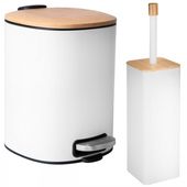 Zestaw Łazienkowy Biały Mat z Bambusem: Szczotka WC i Kosz 5L