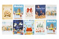 Zestaw 10x Kartka Świąteczna Bożonarodzeniowa - Dziecięce Motywy z Brokatem