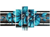 80CM 160CM OBRAZ 5 ELEM TURKUSOWE KWIATY DRUK ŚCIENNY