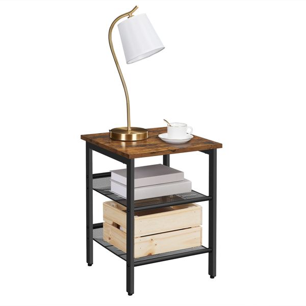 Stolik szafka nocna 40x40 cm zestaw rustykalny brąz loft stal czarna zdjęcie 13