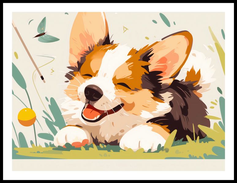 Plakat 80x60cm Beztroski Corgi zdjęcie 3