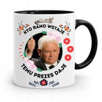 Kubek Czarny Śmieszny Pis Jarosław Kaczyński Z Nadrukiem Ze Zdjęciem