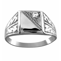 SREBNY SYGNET Z ORNAMENTAMI I CYRKONIĄ SREBRO PRÓBY 925