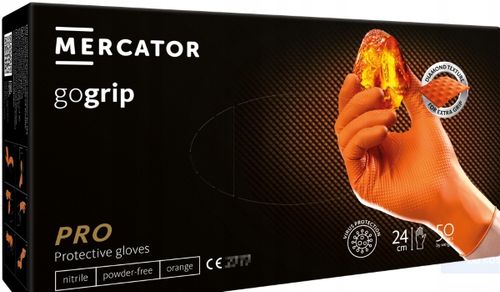 Rękawice Nitrylowe Mercator GOGRIP ORANGE Pomarańczowe MOCNE 50 sztuk L na Arena.pl