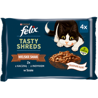 Felix Tasty Shreds Mokra Karma Dla Kota Z Kaczką I Indykiem W Sosie 4x80g