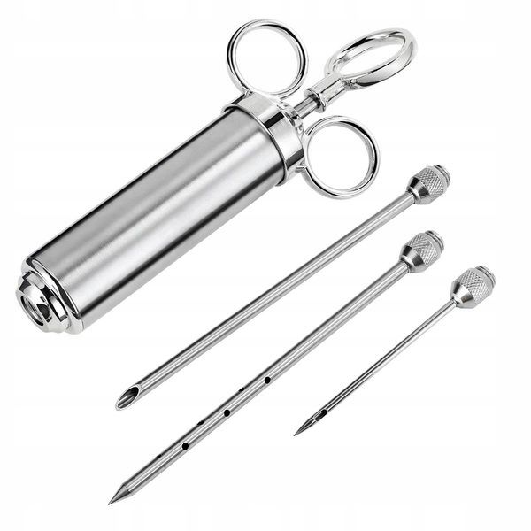 Strzykawka do PEKLOWANIA Natrysku Mięsa MARYNATĄ NASTRZYKIWARKA Stal 3 IGŁY zdjęcie 6