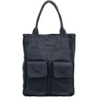 VERA PELLE torebka skórzana shopper na ramię z kieszeniami V516 granatowa