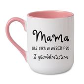 KUBEK "MAMA, ALE TAKA W WERSJI PRO - Z PIERDOLNIĘCIEM" Wzór - Elegant Coffee Różowy 330 ml