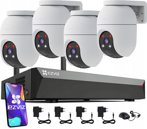 Zestaw Monitoringu WiFi EZVIZ C8C 2K+ 4MP x4 Detekcja Rejestrator 8 Kanałów na Arena.pl