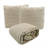 ZESTAW KOC PLED NARZUTA CIEPŁY WYTŁACZANY WZÓR LEA 200x220 +2x POSZEWKA BEŻ