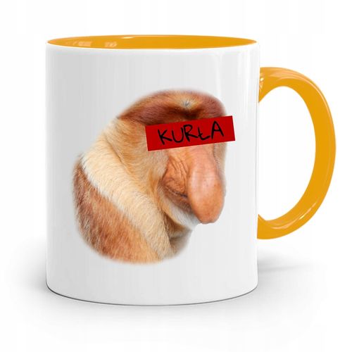 Kubek Żółty Nosacz Janusz Polak Kurła Z Nadrukiem Ze Zdjęciem na Arena.pl