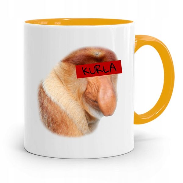 Kubek Żółty Nosacz Janusz Polak Kurła Z Nadrukiem Ze Zdjęciem zdjęcie 1