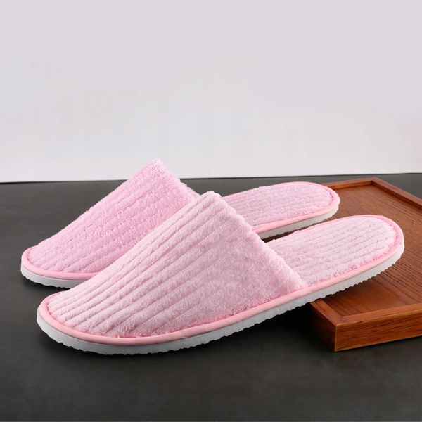 10 PAR Kapcie hotelowe Klapki uniwersalne FROTTE zakryte palce RÓŻOWE SPA zdjęcie 12