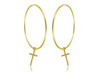 Eleganckie pozłacane srebrne kolczyki gładkie koła kółka 4cm z krzyżykiem srebro 925 PTRINGKR15G_40