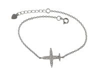 Elegancka rodowana srebrna bransoleta gwiazd celebrytka samolot airplane cyrkonie srebro 925 B0882