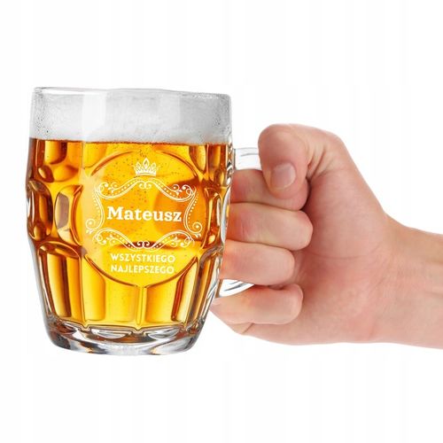 Prezent dla taty chłopaka na święta Kufel do piwa z grawerem + otwieracz na Arena.pl