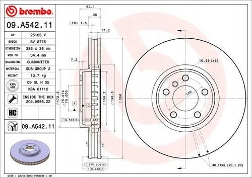 TARCZA HAM PRZOD 356X36 V BREMBO na Arena.pl