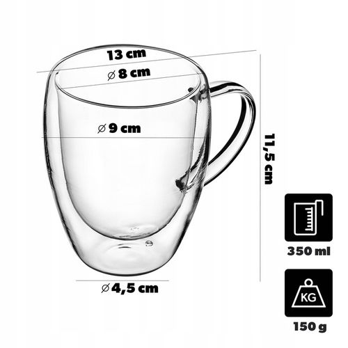 SZKLANKI TERMICZNE DO KAWY HERBATY LATTE 350ml KUBKI PODWÓJNE ŚCIANKI 2 szt na Arena.pl