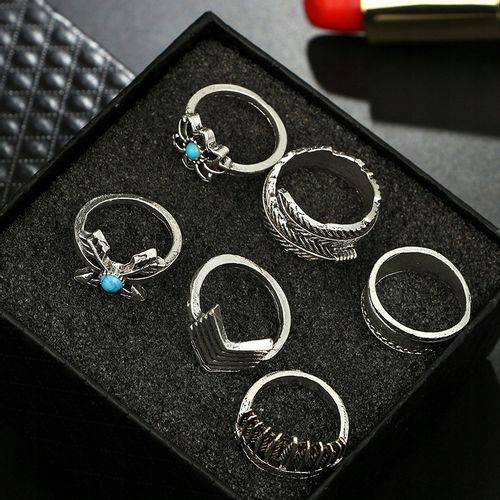 Srebrny ZESTAW PIERŚCIONKÓW RETRO PUNK BOHO 08 na Arena.pl