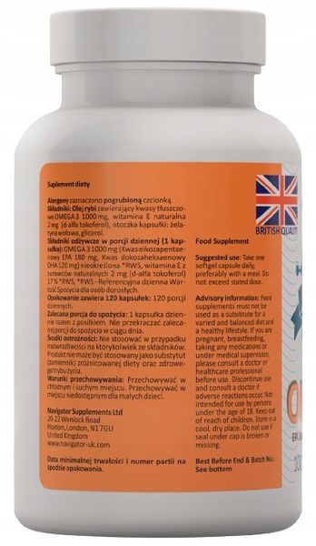 OMEGA 3 120kaps EPA 120mg DHA 180mg + WITAMINA E zdjęcie 2