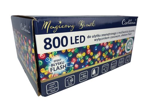 LAMPKI CHOINKOWE 800 LED TIMER + FLESZ NA CHOINKĘ MULTI + FLASH ZIMNY BIAŁY na Arena.pl