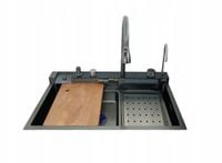 Zlewozmywak stalowy PIANO PRESTIGE B2 Czarny z baterią kaskadową myjką