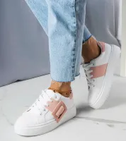 Białe sneakersy zdobione różową klamerką Toni 37