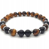 Bransoletka Męska Kamienie Tygrysie Oko Onyks Czarny Hematyt