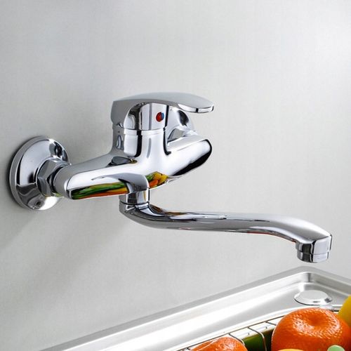 BATERIA UMYWALKOWA ŁAZIENKOWA ŚCIENNA OBROTOWA KRAN DŁUGA WYLEWKA CHROM na Arena.pl