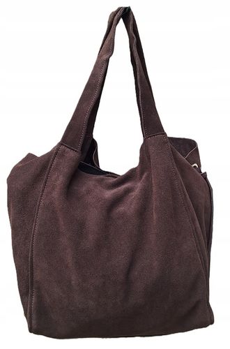 Torebka CZEKOLADOWA zamszowa shopper Vera Pelle SKÓRA ZAMSZ NATURALNY na Arena.pl