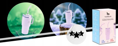 MOCNY Kubek Termiczny ze Stalową Słomką i Uchwytem na Kawę Herbatę 900ml na Arena.pl