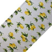 Bieżnik Lniany Beżowy Letni z nadrukiem w cytryny z liśćmi 200cm do ogrodu