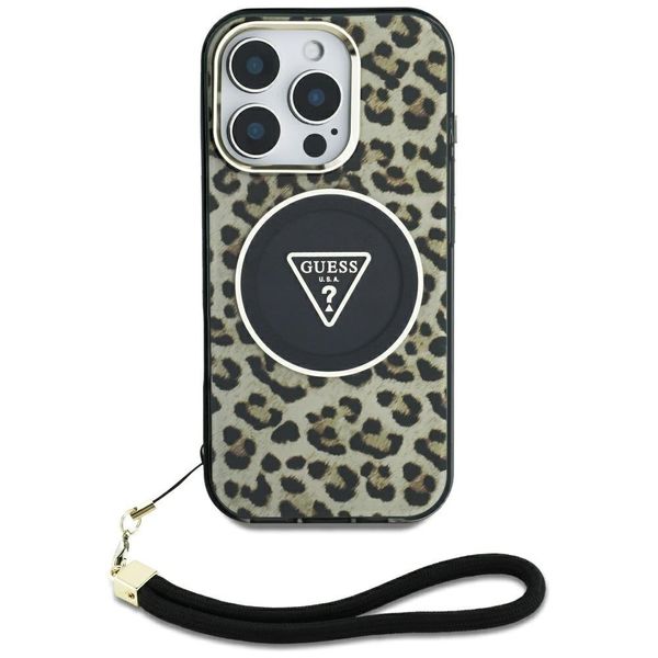 Etui Guess HC IML Leopard Triangle Cord Strap do iPhone 16 MagSafe brązowy zdjęcie 1