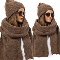 KOMPLET CZAPKA + DUŻY SZALIK CIEPŁY ZIMOWY szal prążkowany KOLORY