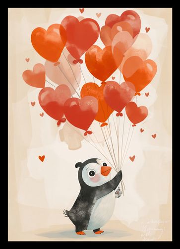 Plakat 21x29,7cm Pingwinek z Balonami na Arena.pl