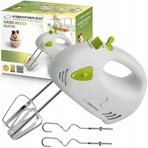 ESPERANZA MIKSER ROBOT RĘCZNY KUCHENNY MUFFIN 150W BIAŁY ZIELONY 7 BIEGÓW na Arena.pl