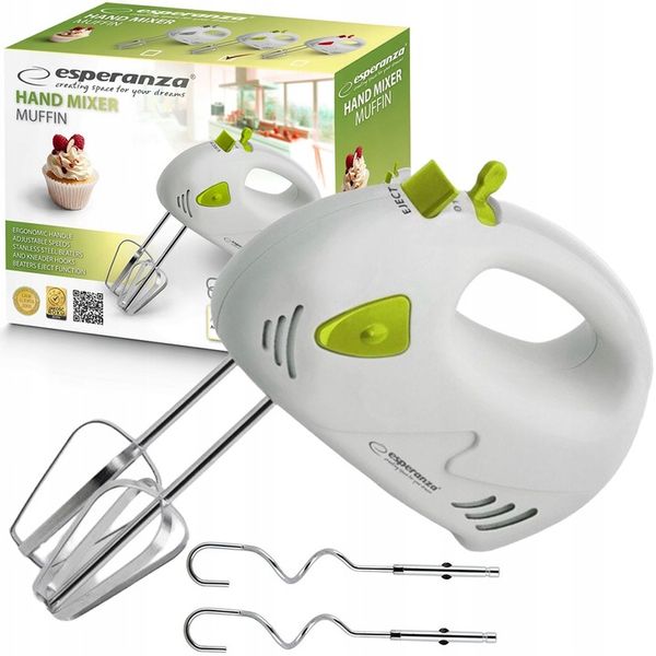 ESPERANZA MIKSER ROBOT RĘCZNY KUCHENNY MUFFIN 150W BIAŁY ZIELONY 7 BIEGÓW zdjęcie 1