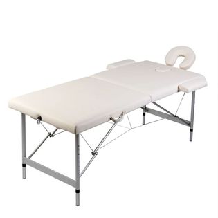 Kremowy składany stół do masażu 2 strefy z aluminiową ramą