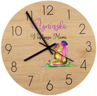 Bambusowy ZEGAR ścienny z nadrukiem UV personalizowany PREZENT DLA MAMY