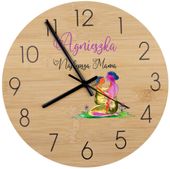 Bambusowy ZEGAR ścienny z nadrukiem UV personalizowany PREZENT DLA MAMY
