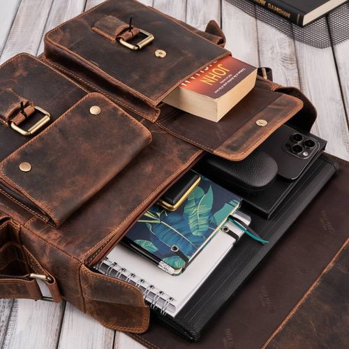 skórzana torba męska na laptopa wytrzymała pojemna brązowa vintage na Arena.pl