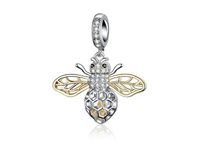 Rodowany pozłacany srebrny wiszący charms do pandora pracowita pszczoła pszczółka bee cyrkonie srebro 925 BEAD5