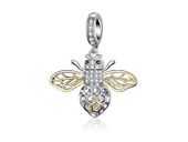 Rodowany pozłacany srebrny wiszący charms do pandora pracowita pszczoła pszczółka bee cyrkonie srebro 925 BEAD5